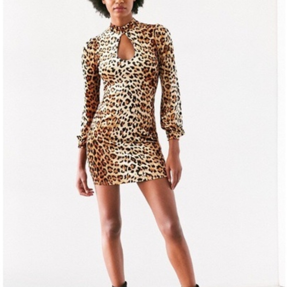 Velvet Leopard High Neck Bodycon Dress - Urban Outfitters XS